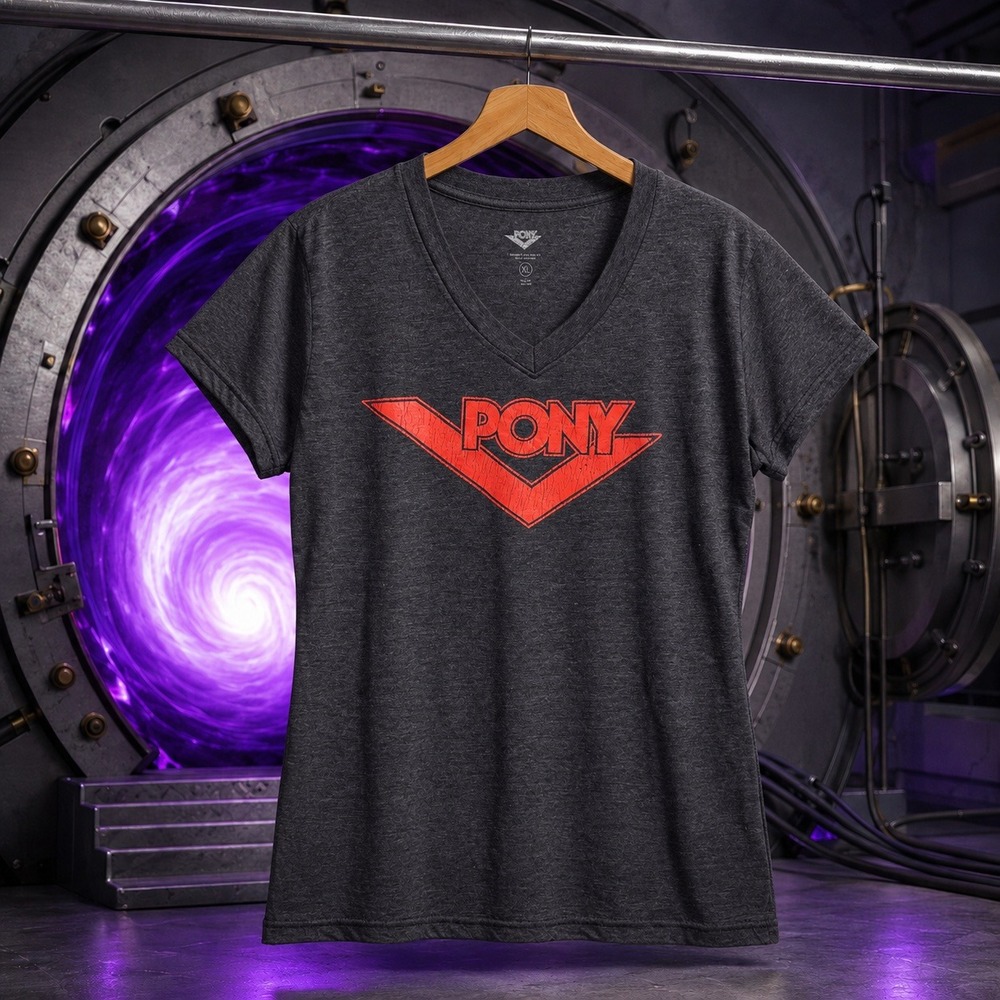PONY Graphic V-Neck Tee Charcoal Gray Red Logo XL Streetwear Sporty Tee